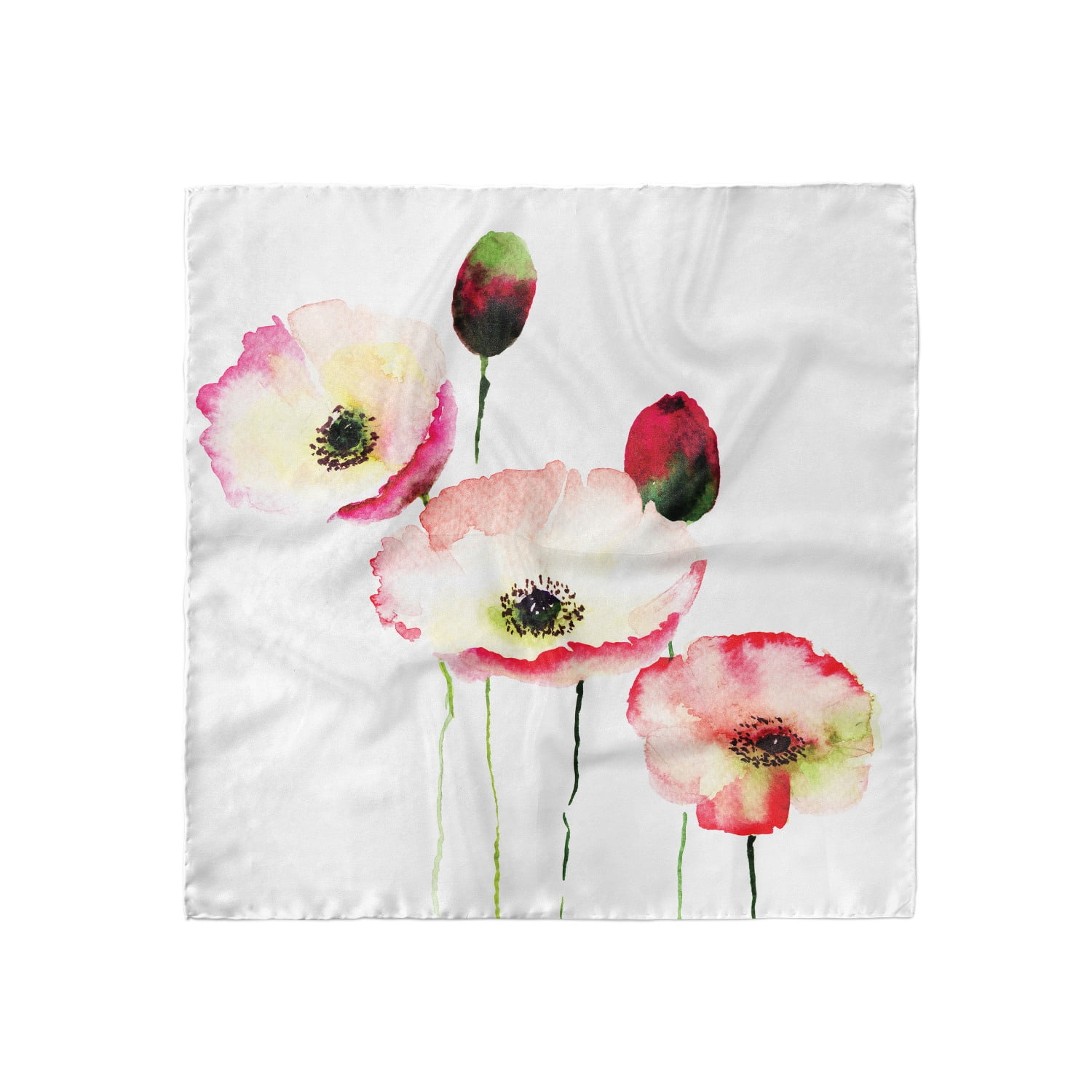 kimono inspired Long silk scarf Poppies summer wrap- thank you gift for nurse hand painted scarves pink & red poppies flowers