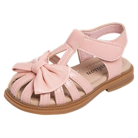 

Sandals For Girl Children Flat Baotou Bowknot Comfortable Soft Sole Outdoor Beach Toddler Shoes (9 Years-9.5 Years)