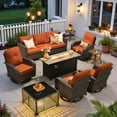 thumbnail image 3 of Ovios 9 Pieces Patio Furniture Set with Fire Pit Table Outdoor Conversation All-Weather Rattan Sectional Sofa with Swivel Chairs & Solar Light Table, 3 of 13