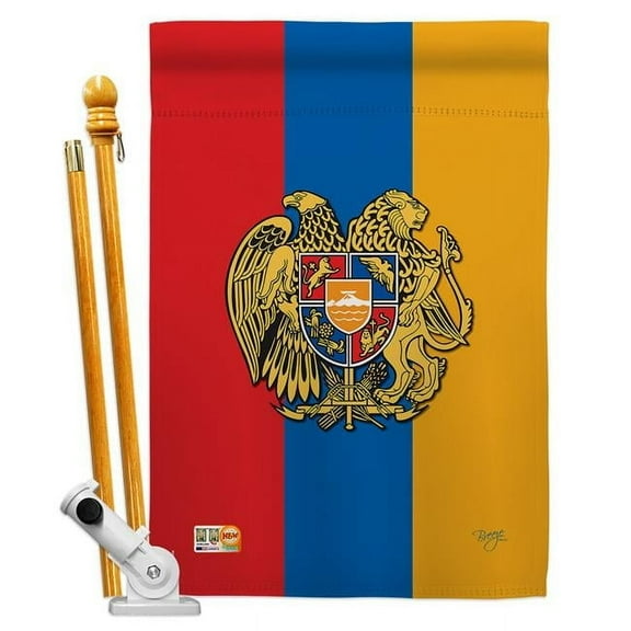 Breeze Decor BD-CY-HS-108195-IP-BO-D-US14-BD 28 x 40 in. Armenia Flags of the World Nationality Impressions Decorative Vertical Double Sided House Flag Set with Pole Bracket & Hardware
