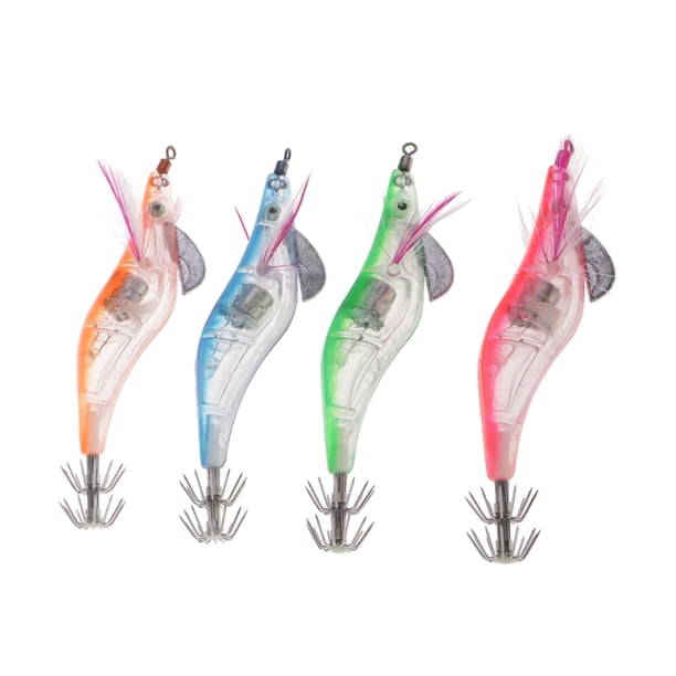 4pcs Señuelos de Calamar Ganchos Camarón Luminoso Artes de Peces Señuelos Pesca