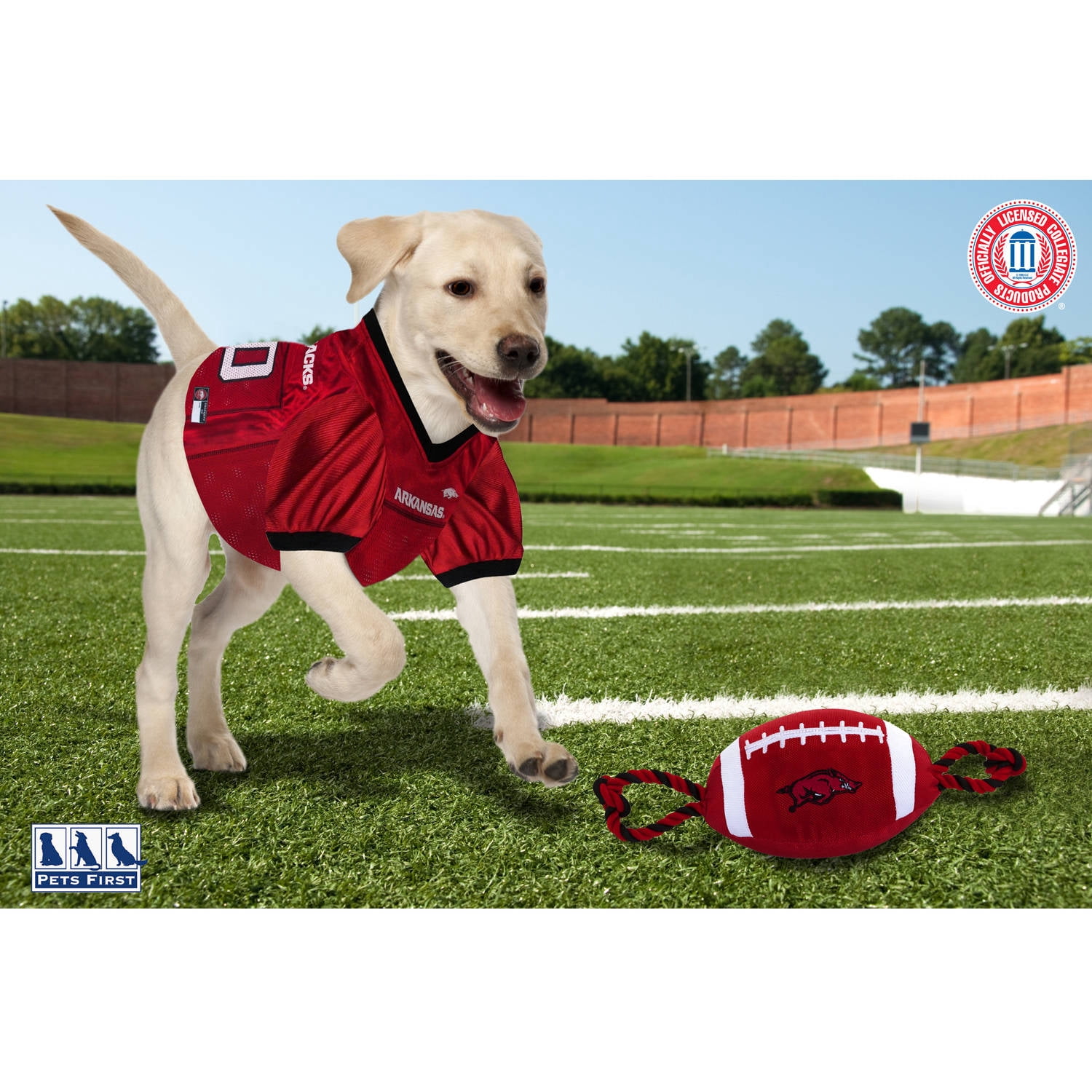 Pets First Collegiate Arkansas Nylon Football-Licensed