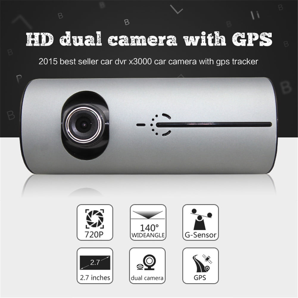 R300 Dual Lens Dash Cam 2.7" Full HD Car DVR Camera Video Recorder w/ GPS Logger 