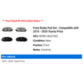 thumbnail image 2 of Front Brake Pad Set - Compatible with 2010 - 2020 Toyota Prius 2011 2012 2013 2014 2015 2016 2017 2018 2019, 2 of 2