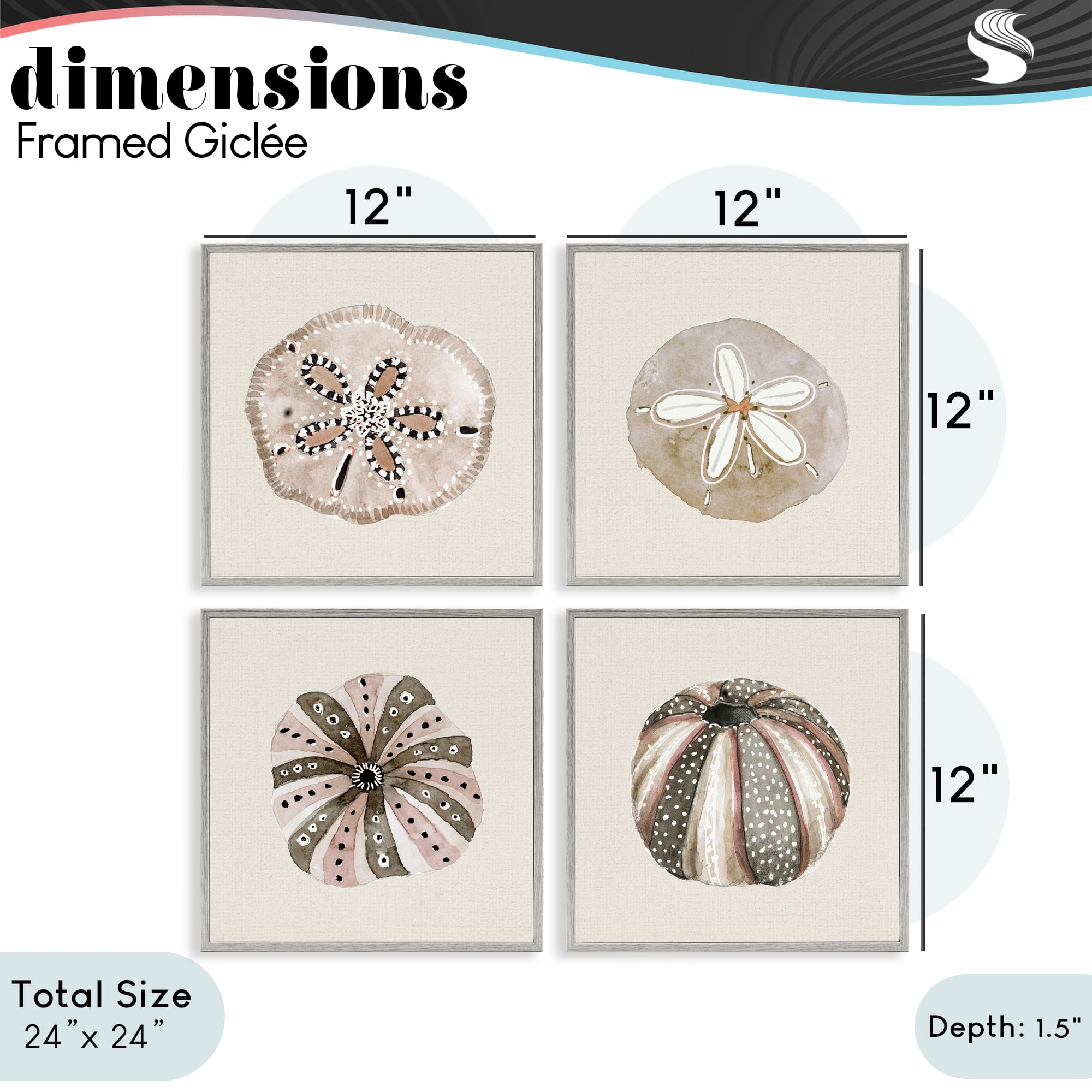 Stupell Industries Taupe & Beige Sea Creatures 4 Piece Gray Framed Giclee Art Set, design by Lanie Loreth