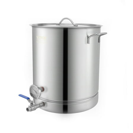 Stainless Steel Kettle,Ball Valve Spigot, Filter, Filter Tray, Home Brewing Supplies Includes Lid, Handle, Thermometer, 16 GALLON Brewing Pot, Tri Ply Bottom for Beer, Brew Kettle Pot