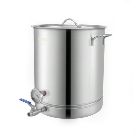 Stainless Steel Kettle,Ball Valve Spigot, Filter, Filter Tray, Home Brewing Supplies Includes Lid, Handle, Thermometer, 16 GALLON Brewing Pot, Tri Ply Bottom for Beer, Brew Kettle Pot