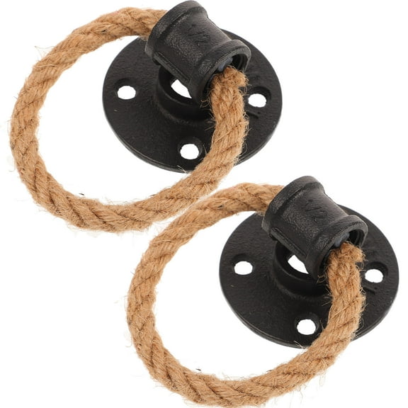 WHAMVOX 2 Pcs Retro Rope Puller Nautical Pulls with Handle Rustic Dresser Black