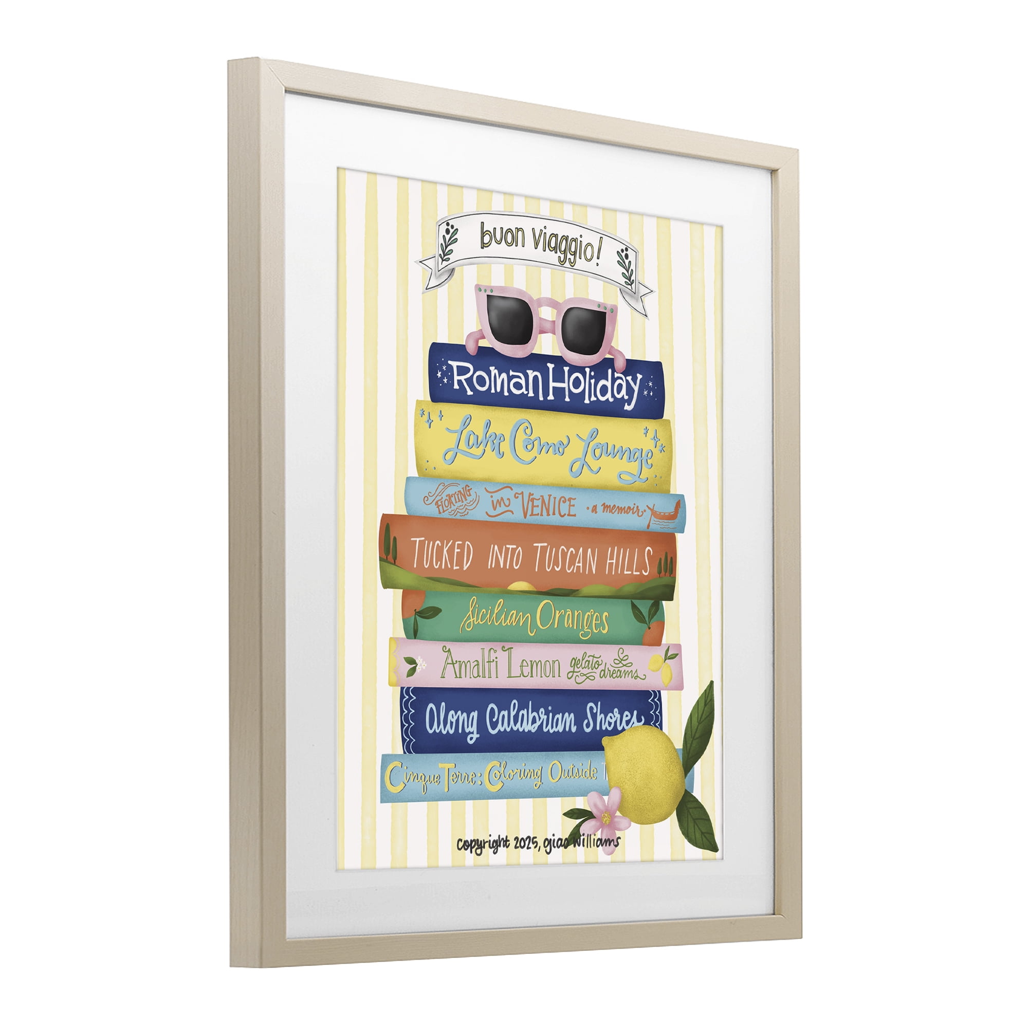 Stupell Industries Buon Viaggio Travel Books Birch Framed Print Under Glass, design by Giao Williams