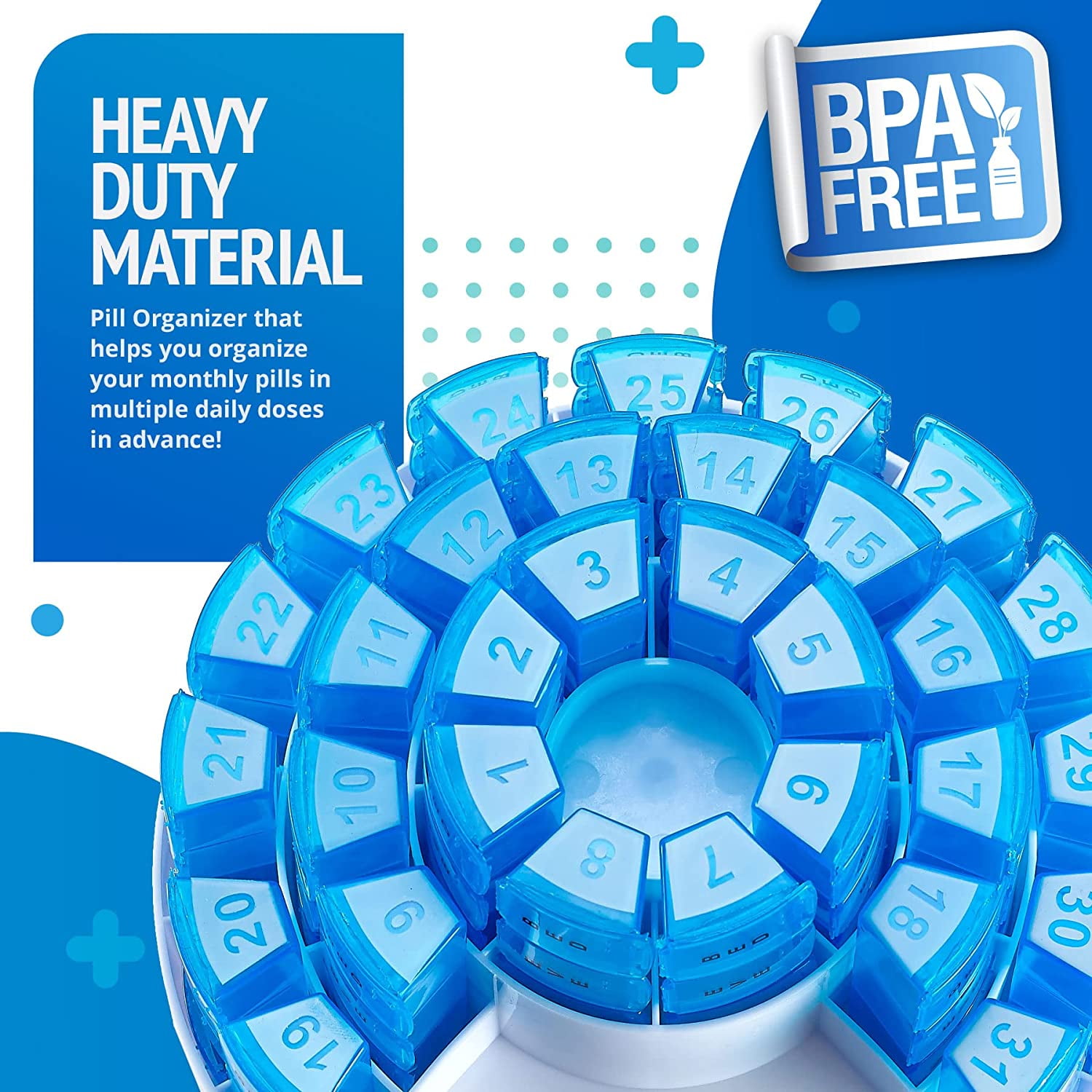 MEDca Monthly Pill Organizer – 31-Day BPA-Free Rotating Pill Dispenser