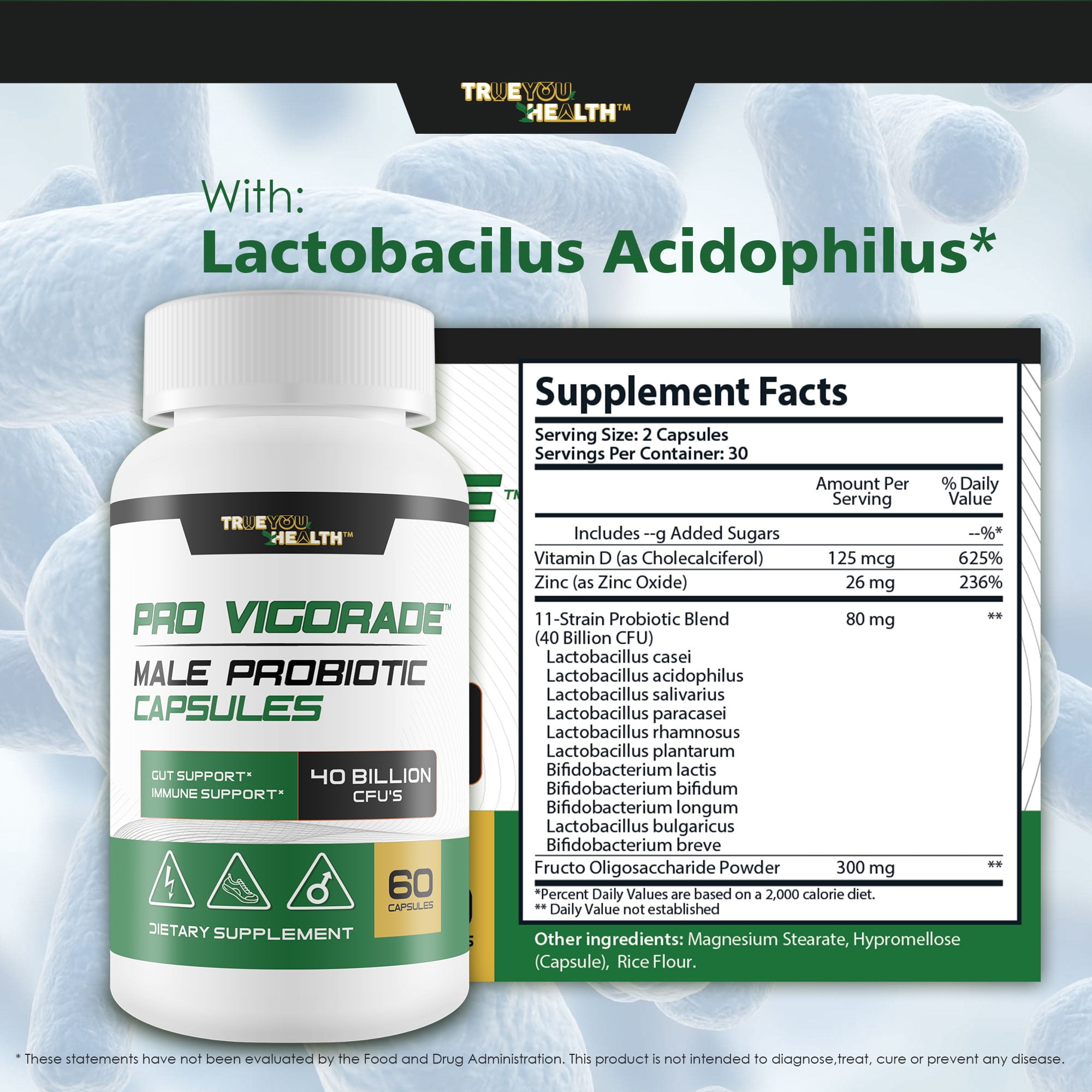Probiotic Vigorade - Pro Vigorade Male Probiotic Capsules - Male Health Support Probiotic Formula - Gut Support - Natural Immune Support - 40 Billion CFU’S Of Premium Health Supporting Probiotics