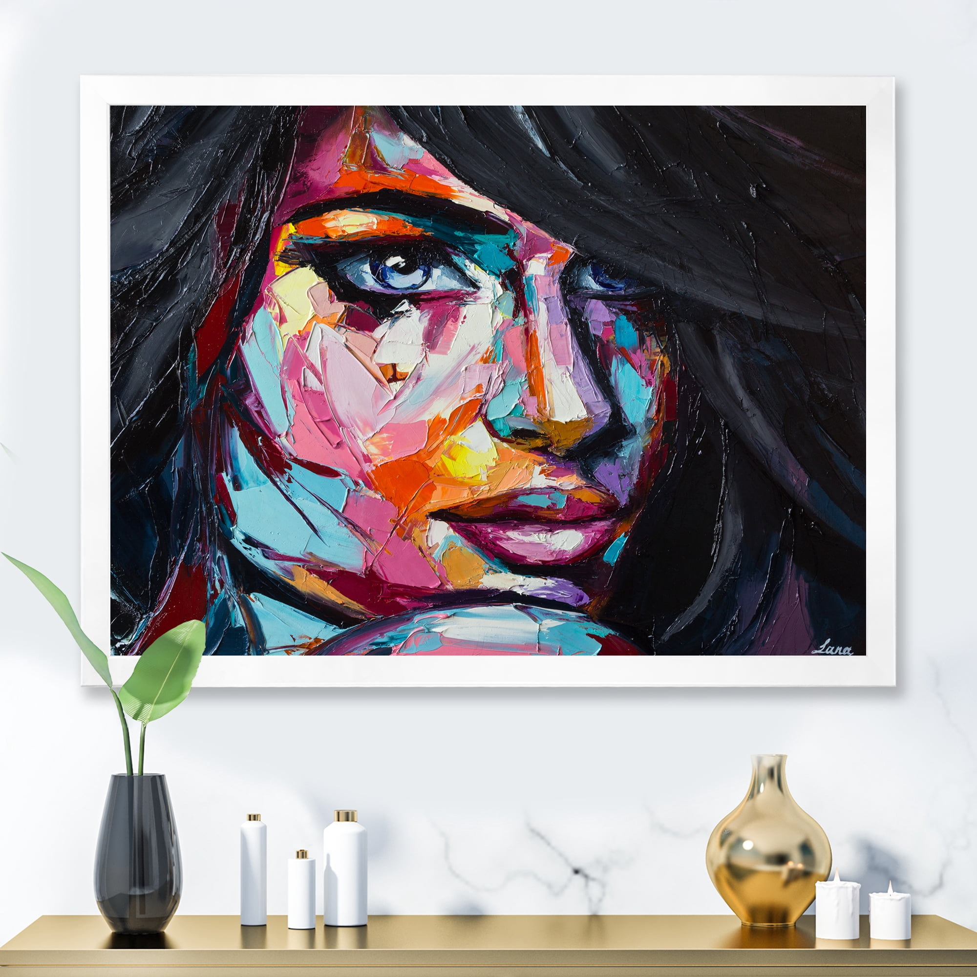 Designart 'Abstract Colorful Fantasy Portrait Of A Young Woman II' Modern Framed Art Print
