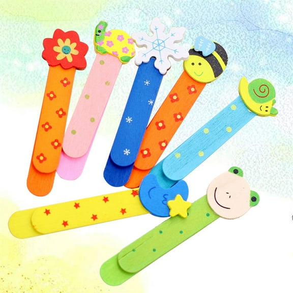 Masteelf Colorful Cartoon Wooden Bookmarks for Kids Study with Assorted Patterns and Portable Pcs