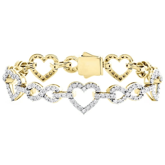10K Yellow Gold Diamond Women's Heart & Infinity Link Tennis 7" Bracelet 1 CT