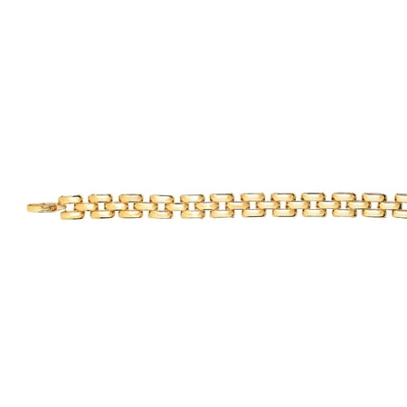 14K Yellow Gold 9.3mm Shiny 3 Row Panter Link Fancy Bracelet with Lobster Clasp