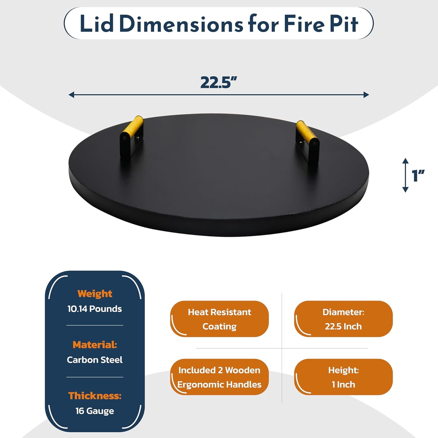 FEBTECH 22.5" Firepit Lid Cover Compatible for 22.1 Smokeless Fire Pit with Dual Wooden Handles