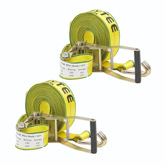 2 Pack 2" x 27' Ratchet Straps with Wire Hooks 10,000 lbs Breaking Strength - Heavy Duty Cargo Tie Down Straps for Truck, Trailers, Moving Appliances, Motorcycles & Flatbed Loads