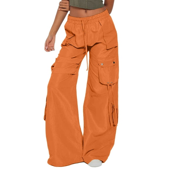 Wangmeiwg Women High Waist Cargo Pants Casual Pocket Tie Solid Color Cargo Pants Wide Leg Pants Womens Business Casual Pants