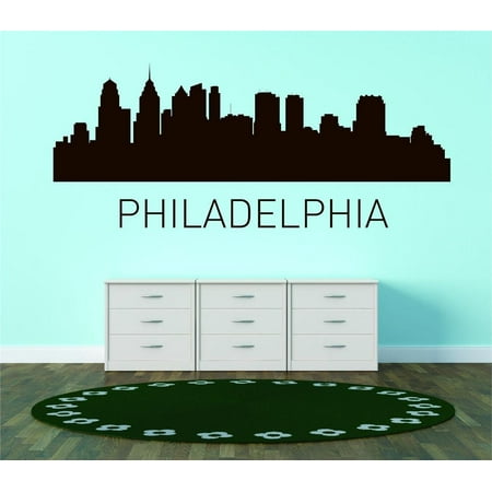 Custom City Wall Map - Custom Wall Decal Philadelphia United States Major City Geographical Map Landmark - Vinyl Wall - 15x45