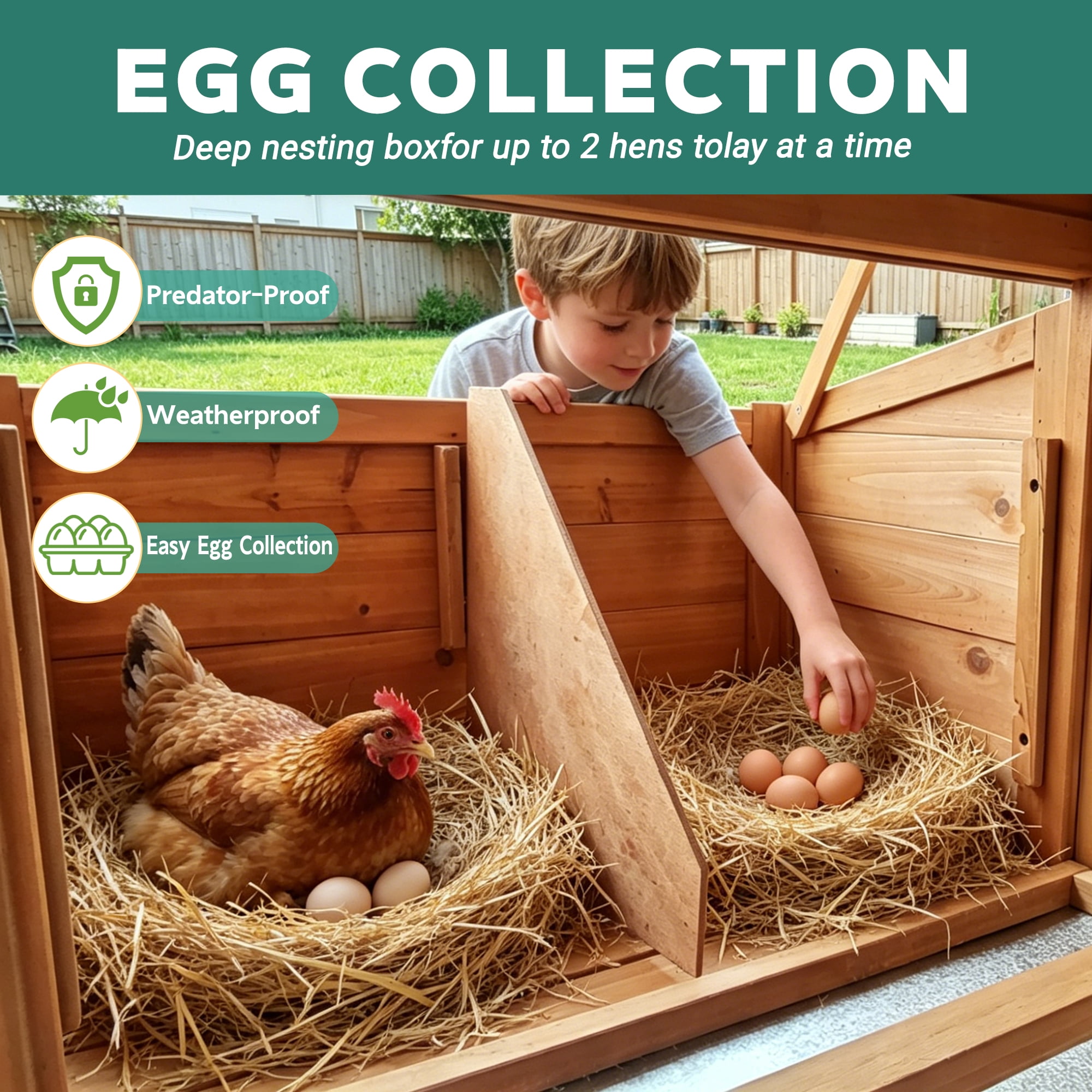 122" Large Chicken Coop with Run, Nest Box & Removable Tray, Weatherproof Wooden Hen House for 4-6 Chickens, Outdoor Poultry Cage