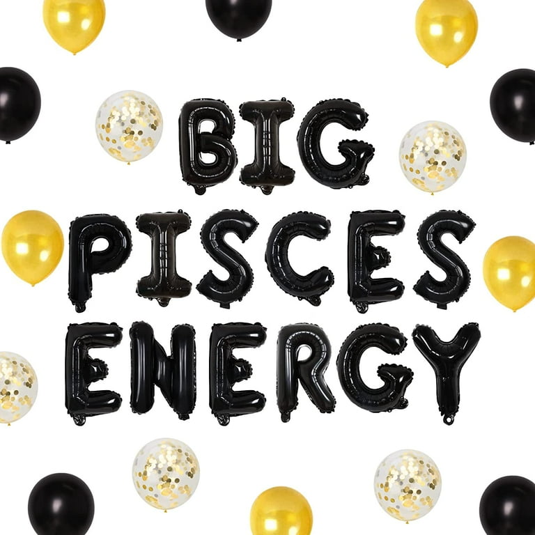 Pisces Birthday Decorations Zodiac Party Decorations Black and Gold with Big Pisces Energy Balloon Banner Confetti Balloons for Constellation Zodiac