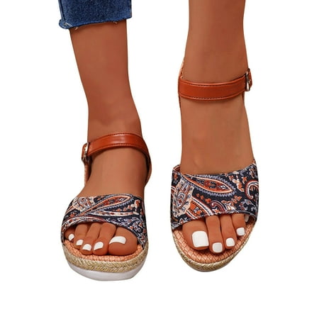 

Summer Savings Clearance! Itsun Platform Sandals Women Women s Summer Open Toe Wedge Fish Mouth Roman Sandals Black US 9