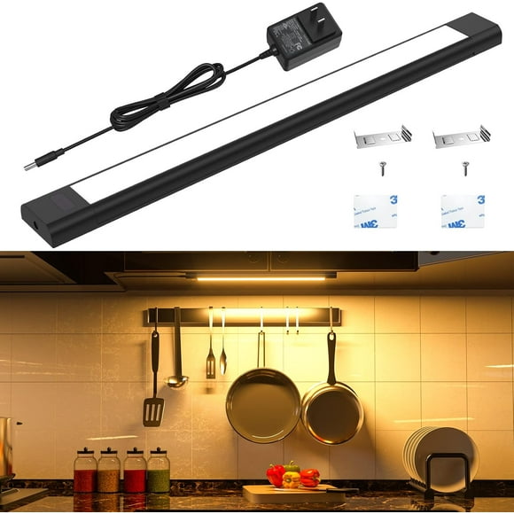 TEMOGU-Under Cabinet Lighting, Plug in LED Light Bar with ETL Adapter, Hand Wave Sensing, Dimmable Cabinet Lights Kit for Kitchen,Shelf,Bookcase,Display,Counter, 2700K Warm White,Super Bright,Black