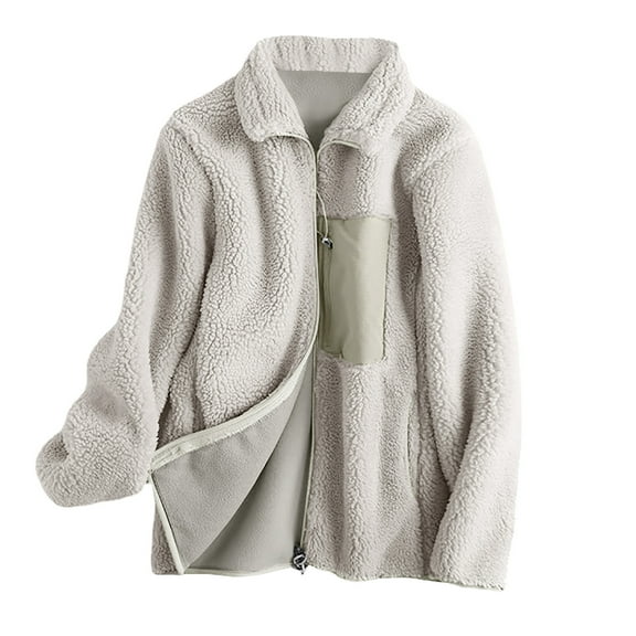 ShomPort Womens Fuzzy Fleece Jacket Winter Casual Zip up Oversized Warm Sweatshirt Coat with Pockets (White 23)