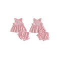 thumbnail image 2 of BemeyourBBs Toddler Baby Girl Summer Clothes Baby Girls Gingham 2 Piece Outfit 3 6 12 18 24 Months 2 3 Years Plaid Sleeveless Ruffled Neck Tunin Shirt Tops and Shorts Set, 2 of 9
