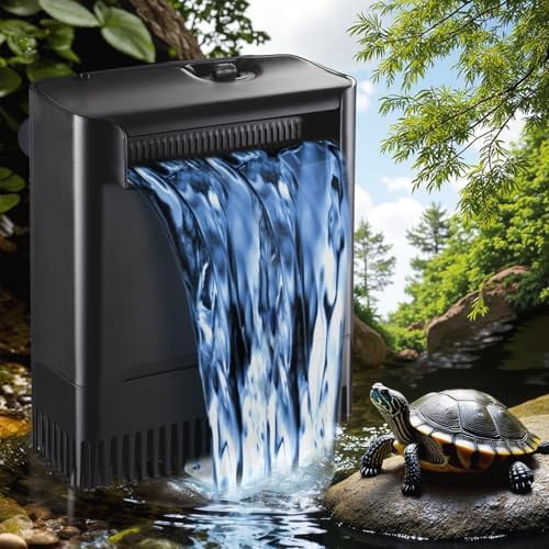 290GPH Turtle Tank Filter for 20-85 Gallon, Turtle Filter Low Water Level Available and Flow Adjustable, Turtle Water Filter for Shrimps Amphibians Turtle Tank Saltwater Freshwater Crystal Clear