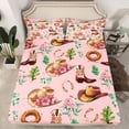 thumbnail image 2 of Homewish Tribal Cowgirl Hat Queen Sheet Sets for Teen, Western Hippie Floral Flat Sheet, Leaf Plant Botanical Queen Fitted Sheet, Luxury Bedroom Decor, 4 Pieces, 2 of 7