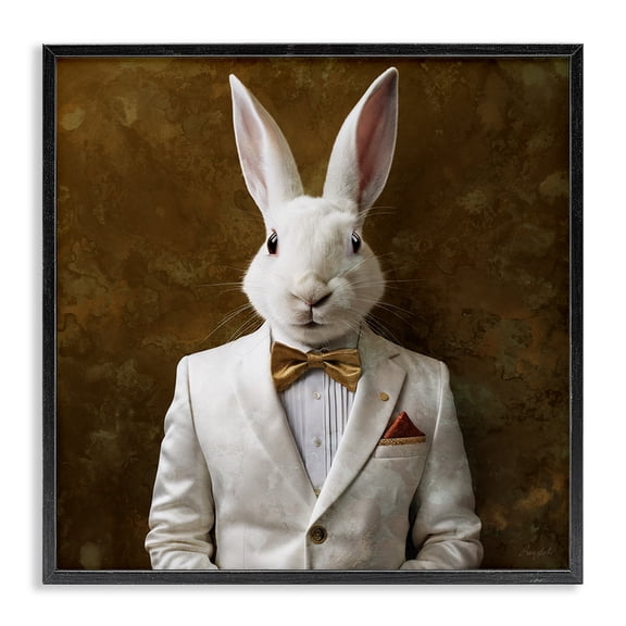 Stupell Industries Glam White Rabbit in Suit Black Framed Giclee Art, 17 x 17, by Roozbeh