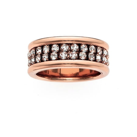 - X & O 14KT Rose Gold Plate Polished Prong Set Two Row Clear Crystal Ring