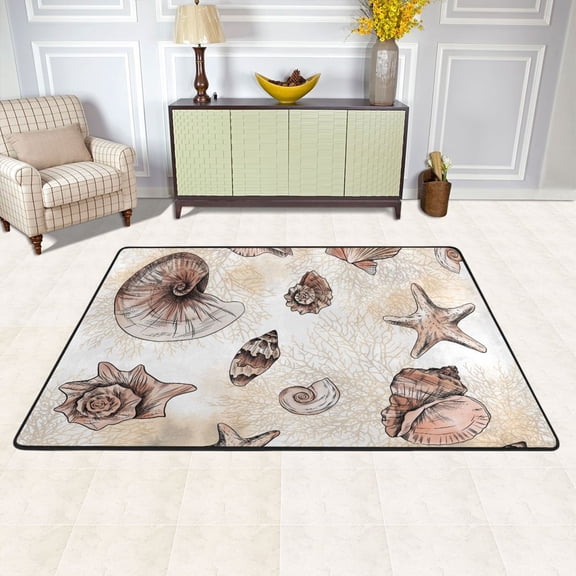 Watercolor Seashells Area Floor Mats 36" x 24" Soft Non-Slip Large Rugs Nursery Memory Foam Carpets Living Room Doormat for Bedroom Dinning Decor