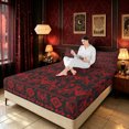 thumbnail image 3 of Erosebridal Vintage Bat Queen Sheets, Geometric Damask Aztec Queen Sheet Sets, Dark Burgundy, Black Reversible, 4pcs, 1 Flat Sheet, 1 Fitted Sheet and 2 Pillowcases, 3 of 6