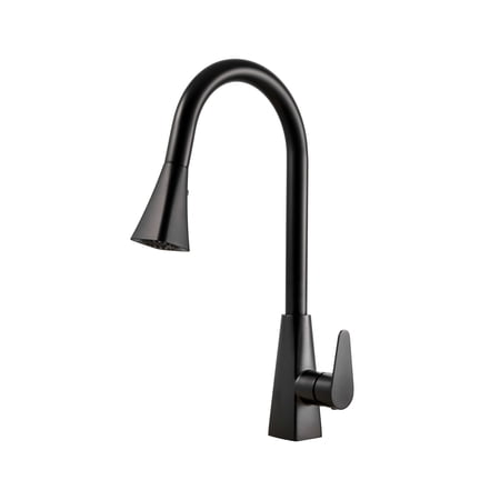 Houzer CAT-172-MB Single Hole Kitchen Faucet with Solid Stainless Steel Body Pullout ABS Sprayer with Three Function Spray Easy Clean Aerator