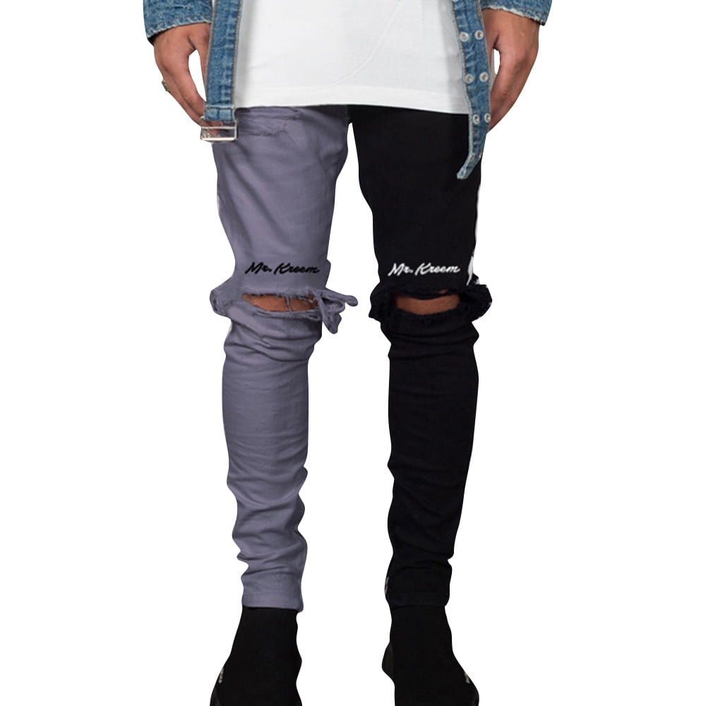 Men Ripped Distressed Destroyed Holes 