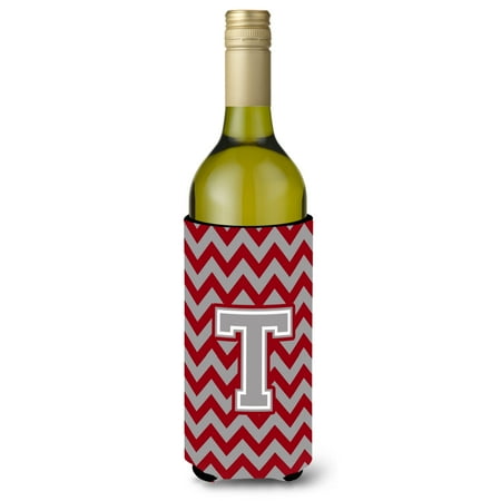 

Carolines Treasures CJ1043-TLITERK Letter T Chevron Crimson and Grey Wine Bottle Beverage Insulator Hugger Wine