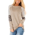 thumbnail image 1 of Camisas casuales sueltas a rayas con cuello redondo y estampado de leopardo de manga larga para mujer, 1 of 4