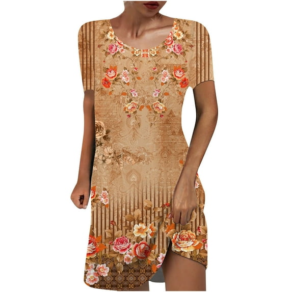 DTBPRQ Women's Casual Floral Beach Dress Summer T Shirt Dresses Short Sleeve Swing Dress with Pockets