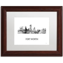 Trademark Fine Art 'Fort Worth Texas Skyline WB-BW' Canvas Art by Marlene Watson, White Matte, Wood Frame