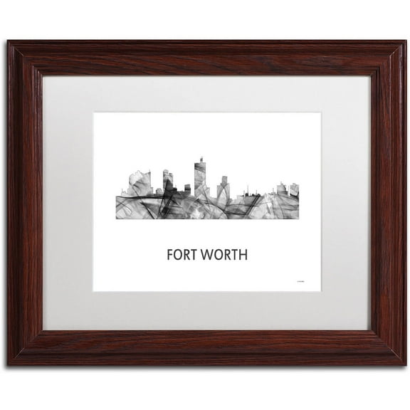 Trademark Fine Art 'Fort Worth Texas Skyline WB-BW' Canvas Art by Marlene Watson, White Matte, Wood Frame