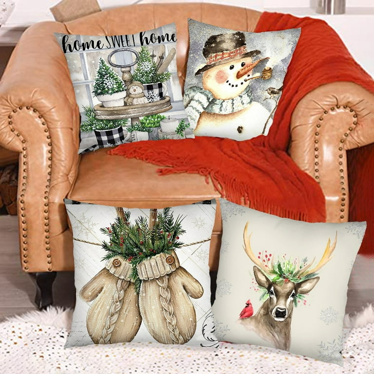 Christmas Pillow Covers 18x18 Set of 4 for Christmas Decorations Xmas Christmas Throw Pillow Covers Christmas Pillows Winter Holiday Throw Pillows
