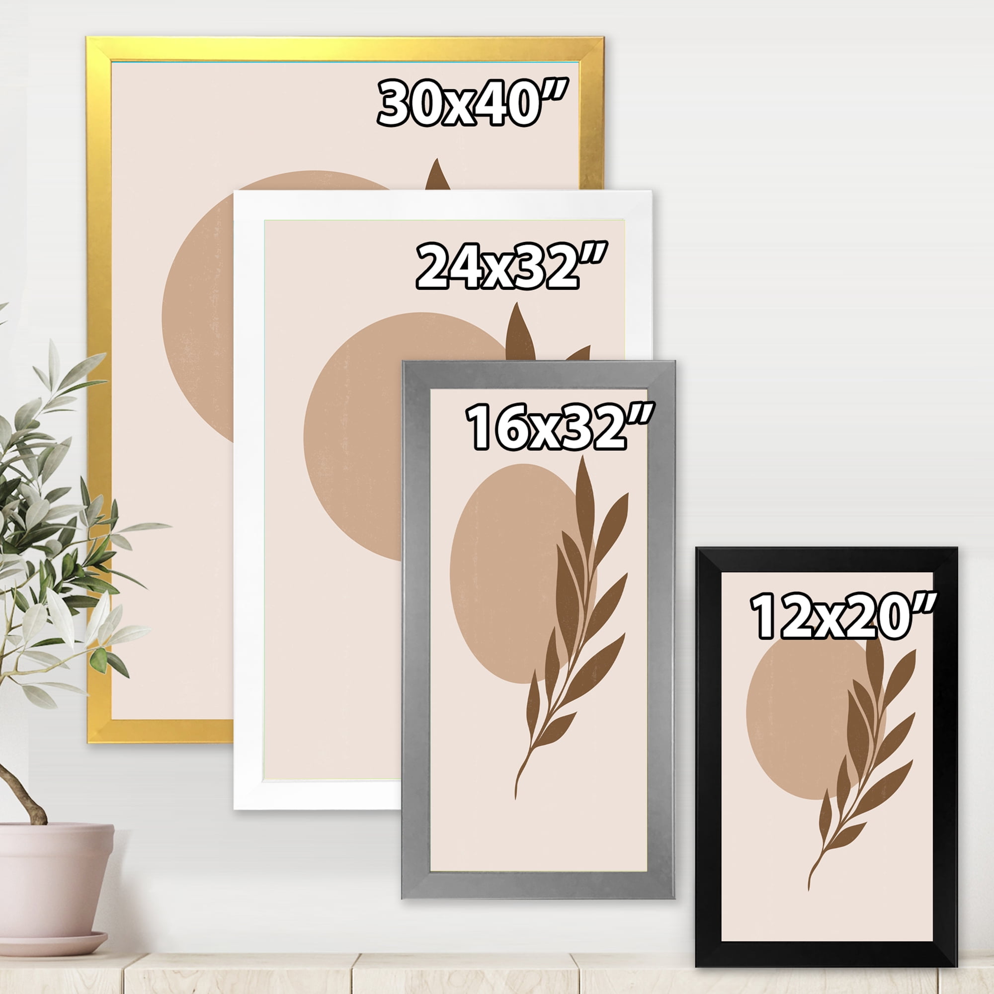 Designart 'Abstract Terracotta Moon and Sun With Tropical Leaf' Modern Framed Art Print