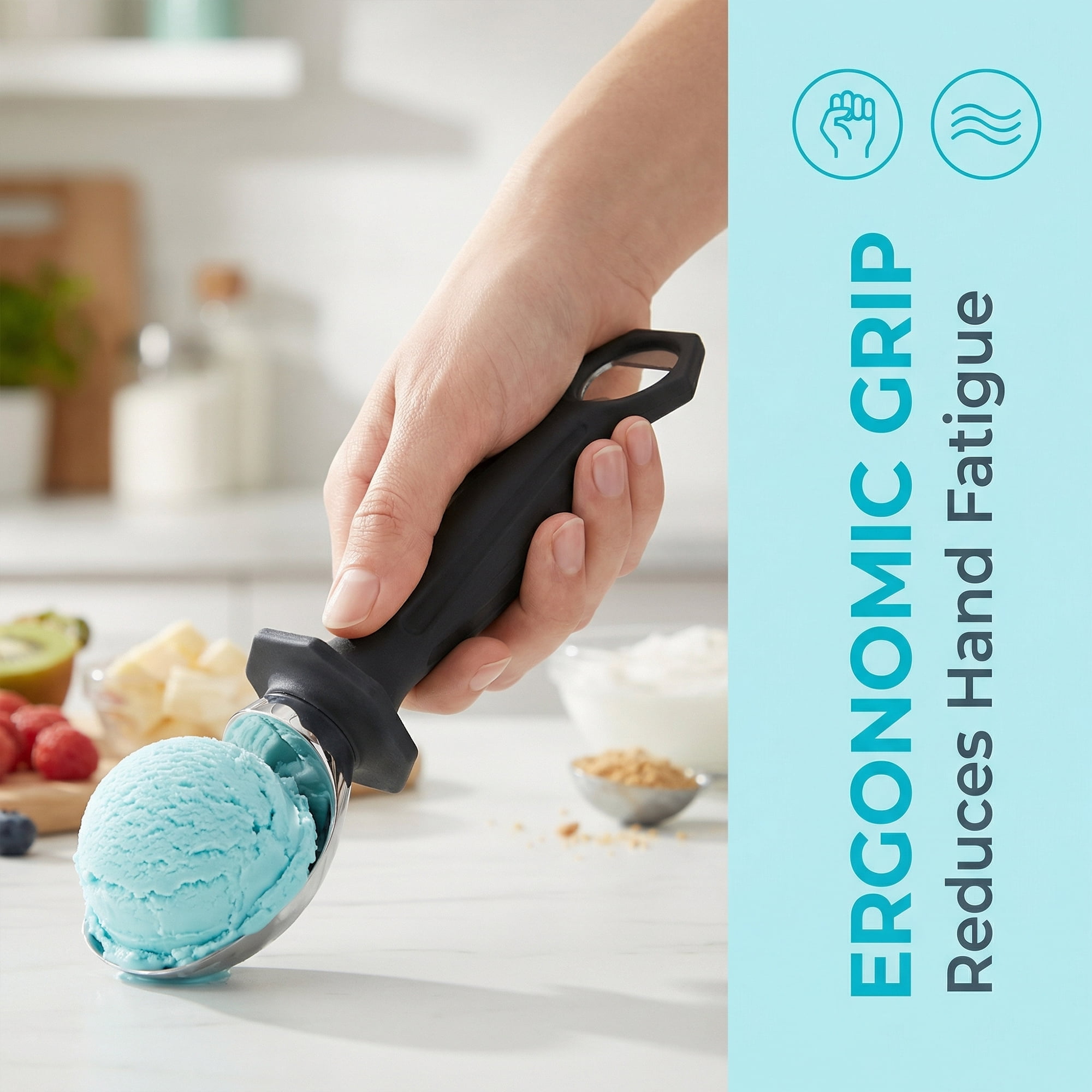 Unique Bargains Zinc Ice Cream Scoop with Ergonomic Handle for Gelato Black 8.7in