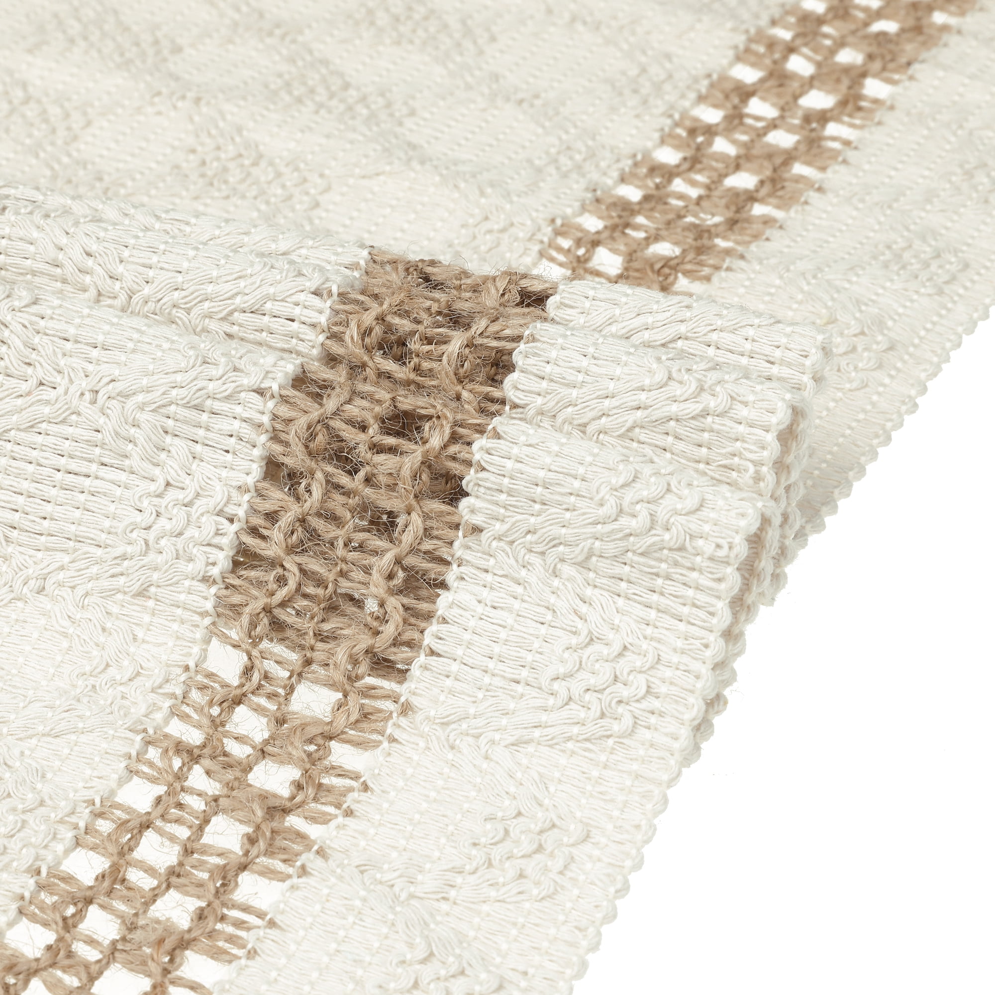Unique Bargains 1 Pack Row of Fringe Table Runners Floral Table Banner White Brown 12"x63"