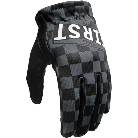 First Mfg Co - Clutch - Men's Motorcycle Biker Riding Black Grey Check Leather Gloves - 3X Large - Stretch Polyester