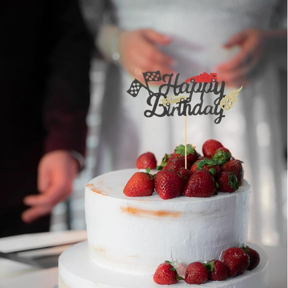 OULII 10pcs Racing Flag Cake Picks Black Bamboo for Race Car Birthday Party Favors