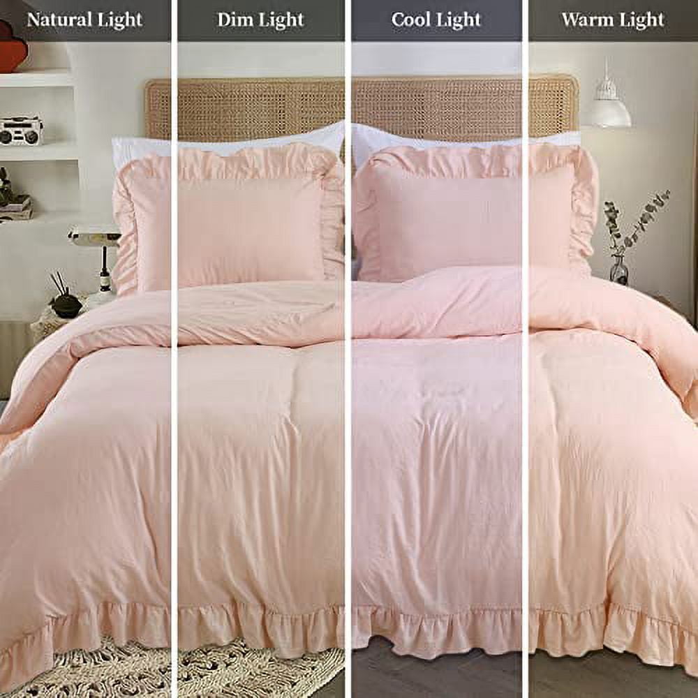 Ruffled Duvet Cover Twin/Queen/King Size, 3 Pieces Soft Washed Microfiber Duvet Cover Set, Shabby Chic Home Bedding Duvet Covers with Button Closure