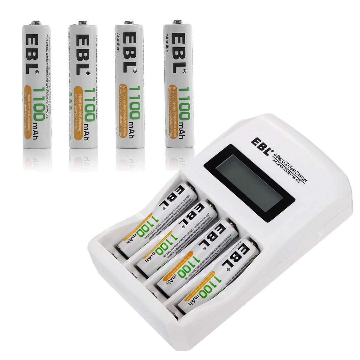with Individual LCD Battery Charger for AA AAA C D Rechargeable Batteries 8 Counts EBL Rechargeable AAA Batteries 